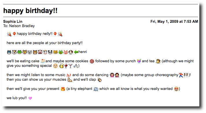 Happy Birthday Birthday email from Sophia