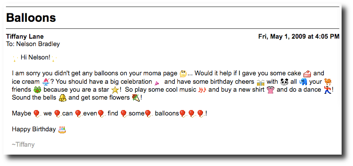 Happy Birthday Birthday email from Tiffany
